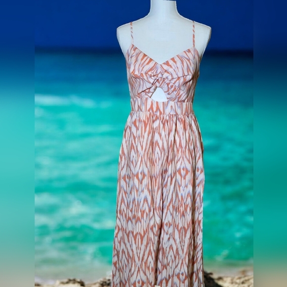 NINE WEST Cutout Orange and White Maxi Dress - Picture 1 of 9